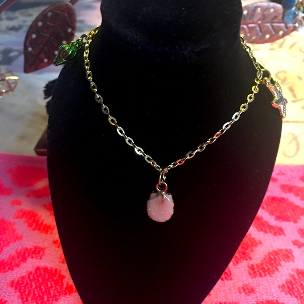 Pink Shell Gold Chain Charm Bracelet